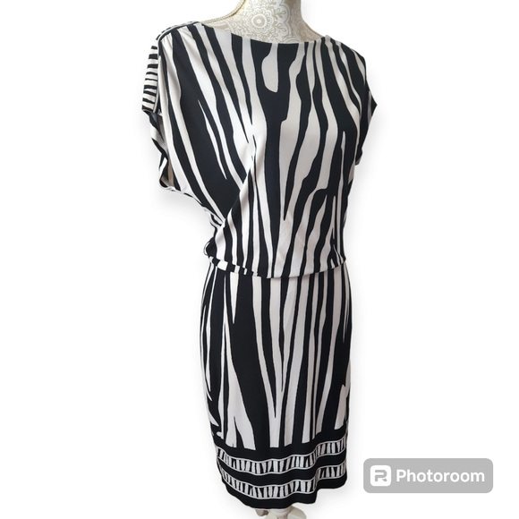 Cache Black & White Zebra Print Open Back Blouson Dress size 6 - Picture 1 of 9